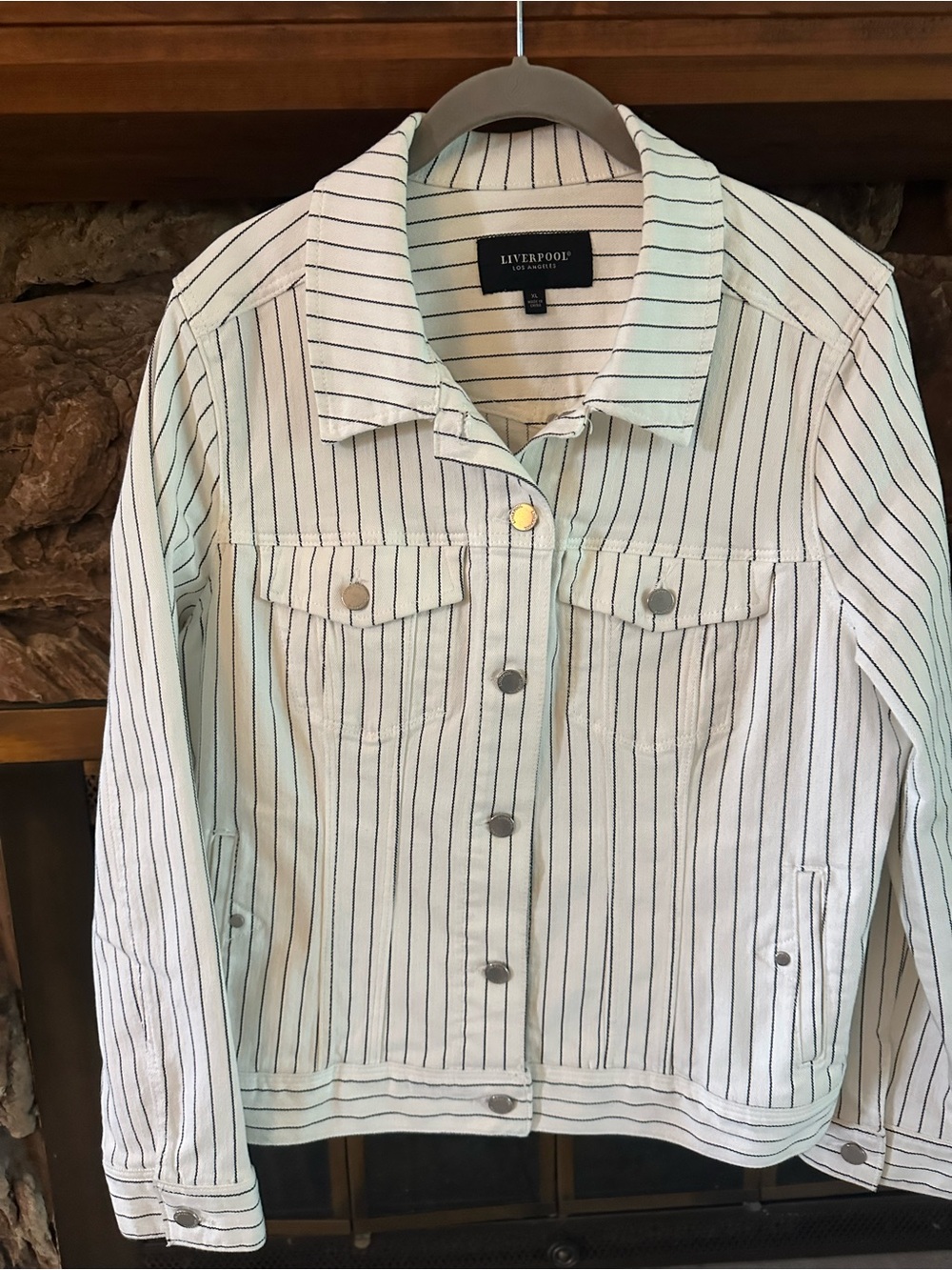 Liverpool White Pinstriped Denim Trucker Jacket